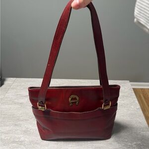 Vintage 1970-80 Etienne Aigner Shoulder Purse In Oxblood Red Leather and Brass